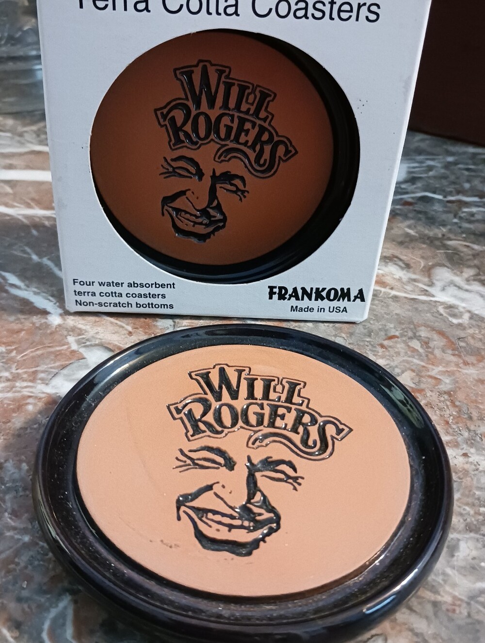 Frankoma Rare Will Rogers Coasters Set, Oklahoma Pottery, NOS